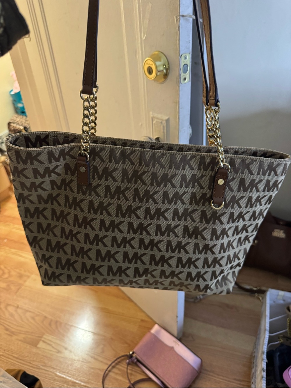 Michael Kors Brown MK Logo Chain-Handle Tote